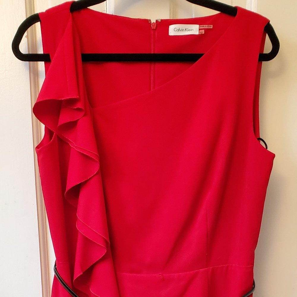 Red Calvin Klein dress with ruffle